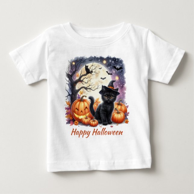 Niedlicher Halloween Black Cat T - Shirt (Vorderseite)