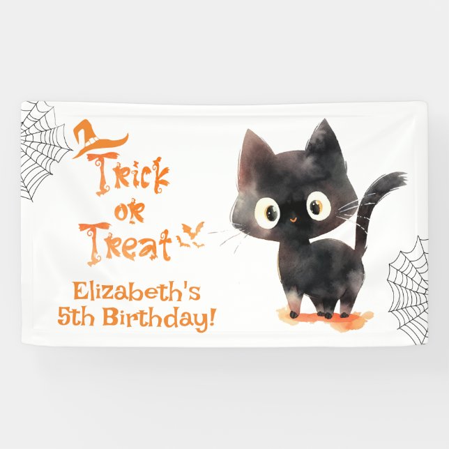 Niedlicher Halloween Black Cat Trick oder Heilgebu Banner (Horizontal)