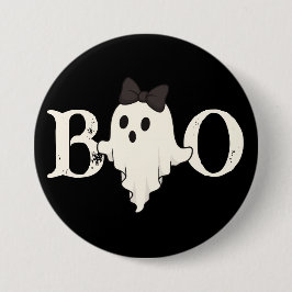 Niedlicher Halloween Button - "Boo"-Geist mit Bow