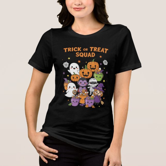 Niedlicher Halloween-Cartoon Candy Buckets | Kawai Tri-Blend Shirt (Vorderseite)