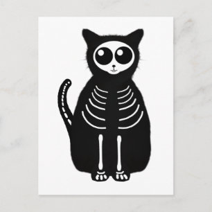 Niedlicher Halloween Cartoon Cat Skeleton Postkarte