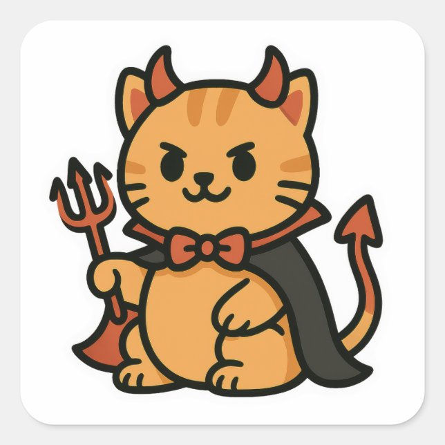Niedlicher Halloween Cat Devil Quadratischer Aufkleber (Vorderseite)