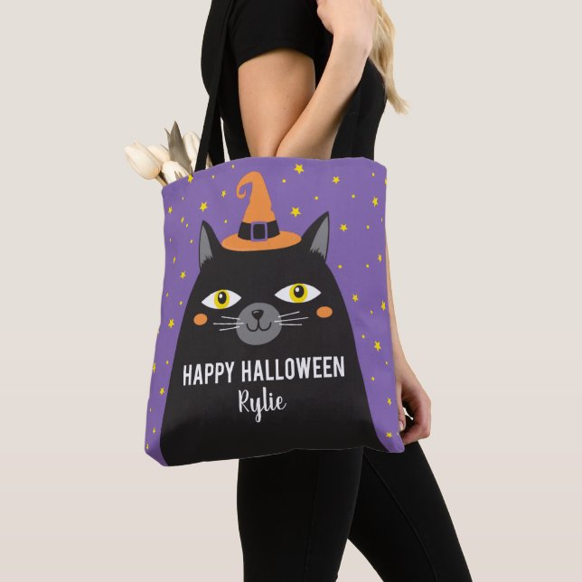Niedlicher Halloween Cat Trick oder Treat Totbeute Tasche (Von Nahem)