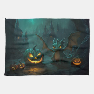 Niedlicher Halloween-Drache mit Beängstigenden Pum Geschirrtuch