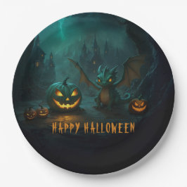 Niedlicher Halloween-Drache mit Beängstigenden Pum Pappteller