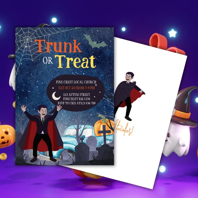 Niedlicher Halloween-Event-Trunk oder Leckerei für Einladung (Cute Halloween Event Trunk Or Treat For Kids Invitation)