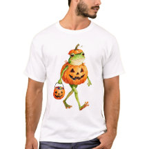 Niedlicher Halloween Frosch in Kürbiskostüm