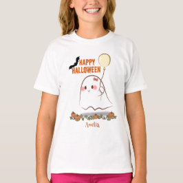 Niedlicher Halloween-Geist, der einen Ballonmädche T-Shirt