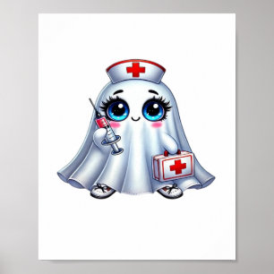 Niedlicher Halloween-Geist in einer Krankenschwest Poster