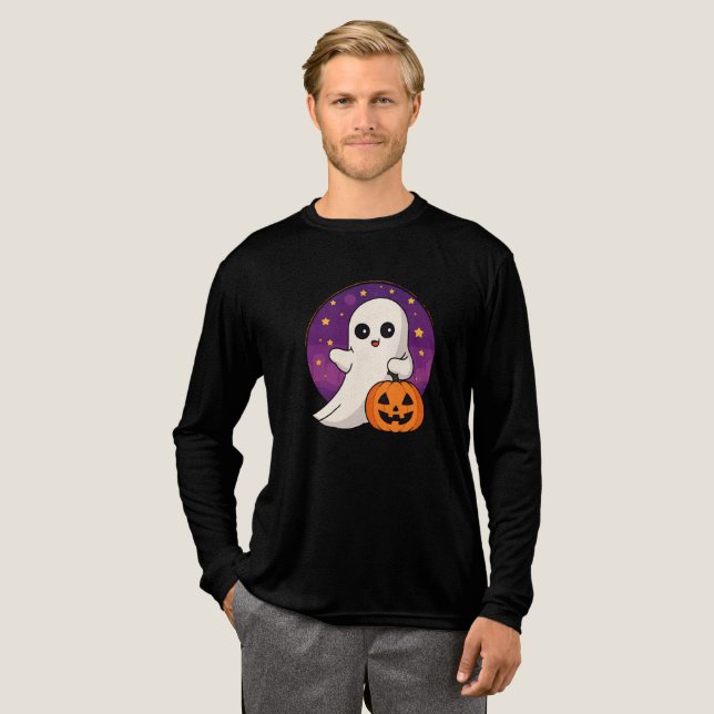 "Niedlicher Halloween-Geist mit Candy Bag-T - Shir Tri-Blend Shirt (Volle Vorderseite)