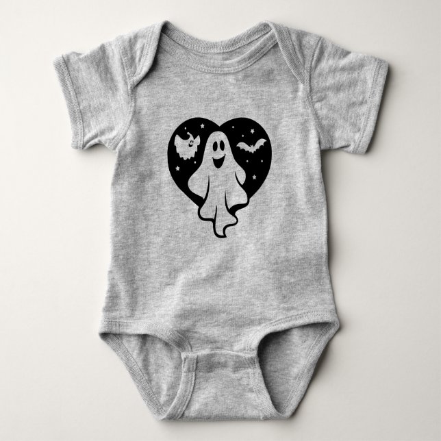 Niedlicher Halloween-Geist mit Herz und Gesicht Baby Strampler (Vorderseite)