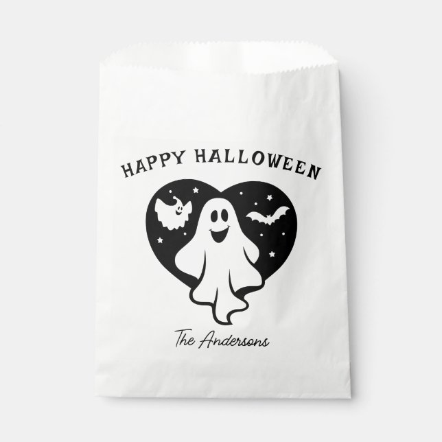 Niedlicher Halloween-Geist mit Herz und Gesicht Geschenktütchen (Vorderseite)