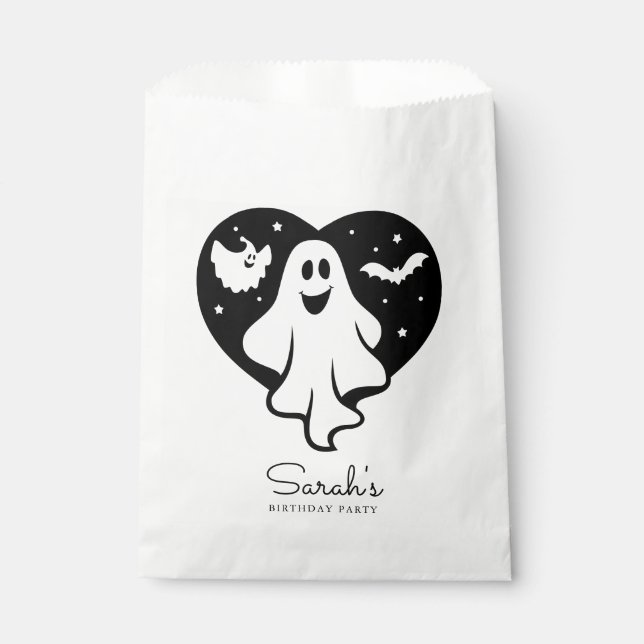 Niedlicher Halloween-Geist mit Herz und Gesicht Geschenktütchen (Vorderseite)