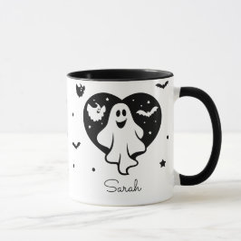 Niedlicher Halloween-Geist mit Herz und Gesicht Tasse
