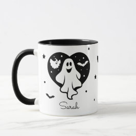 Niedlicher Halloween-Geist mit Herz und Gesicht Tasse