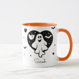 Niedlicher Halloween-Geist mit Herz und Gesicht Tasse