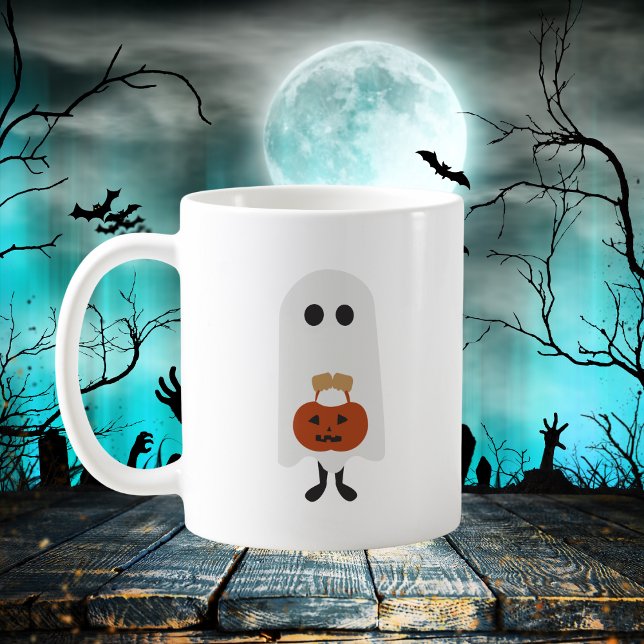 Niedlicher Halloween-Geist mit Pumpkin-Trick oder  Kaffeetasse (Von Creator hochgeladen)