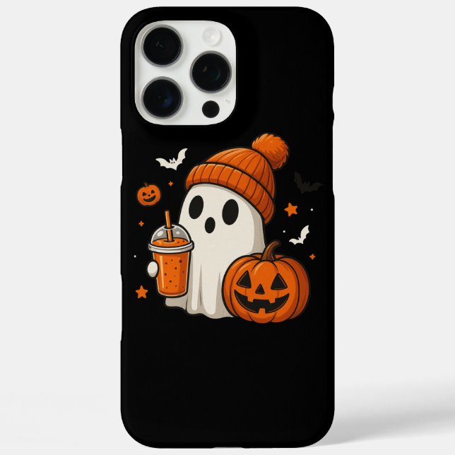 Niedlicher Halloween-Geist mit Pumpkin und Drink iPhone 16 Pro Max Hülle (Rückseite)