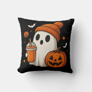 Niedlicher Halloween-Geist mit Pumpkin und Drink Kissen