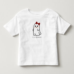 Niedlicher Halloween-Geist mit rotem Bogen Kleinkind T-shirt