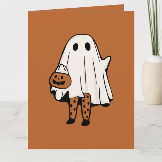 Niedlicher Halloween-Geist mit Strümpfen Halloween Karte (Vorderseite)