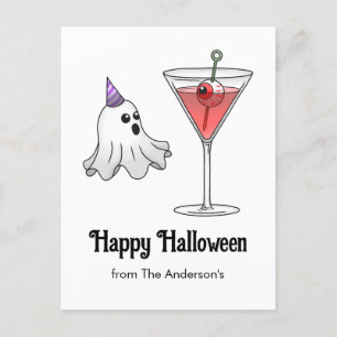 Niedlicher Halloween-Geist & Spooker Cocktail Feiertagspostkarte