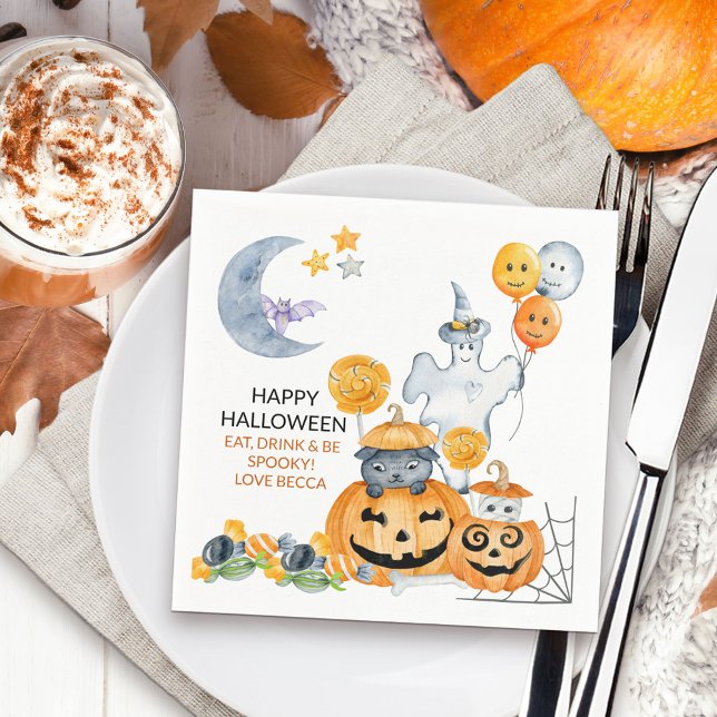 Niedlicher Halloween-Geist und Kürbislaterne Pumpk Serviette (Cute kids halloween party napkins)