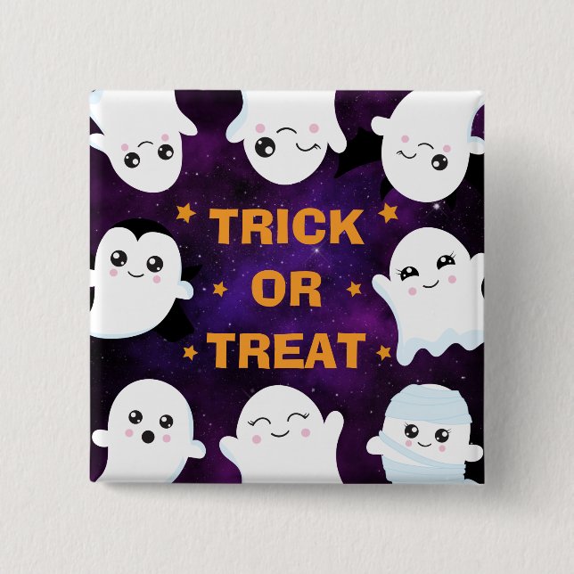 Niedlicher Halloween-Geistertrick oder -Treat Button (Vorderseite)