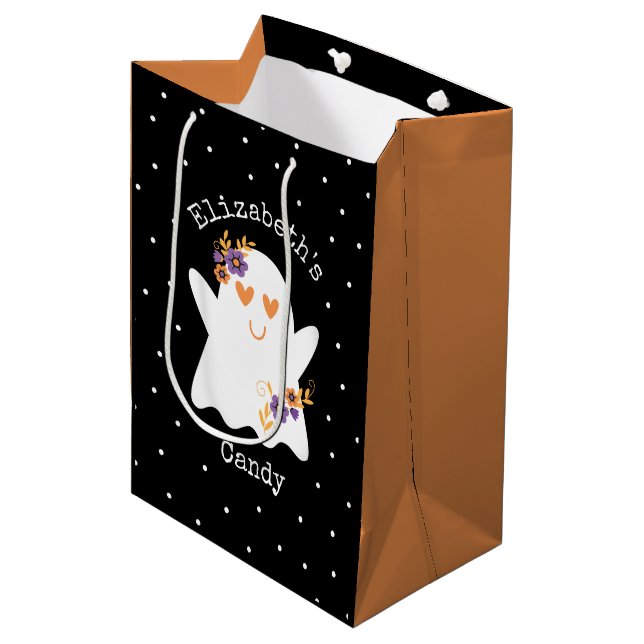 Niedlicher Halloween-Geistertrick oder Treat Candy Mittlere Geschenktüte (Vorderseite Schrägansicht)