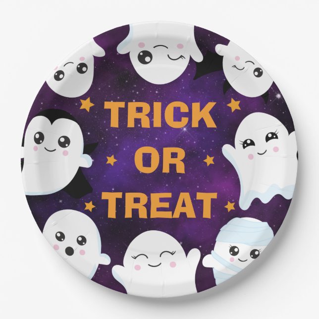 Niedlicher Halloween-Geistertrick oder -Treat Pappteller (Vorderseite)
