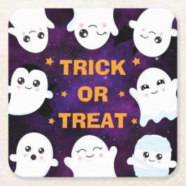 Niedlicher Halloween-Geistertrick oder -Treat Rechteckiger Pappuntersetzer