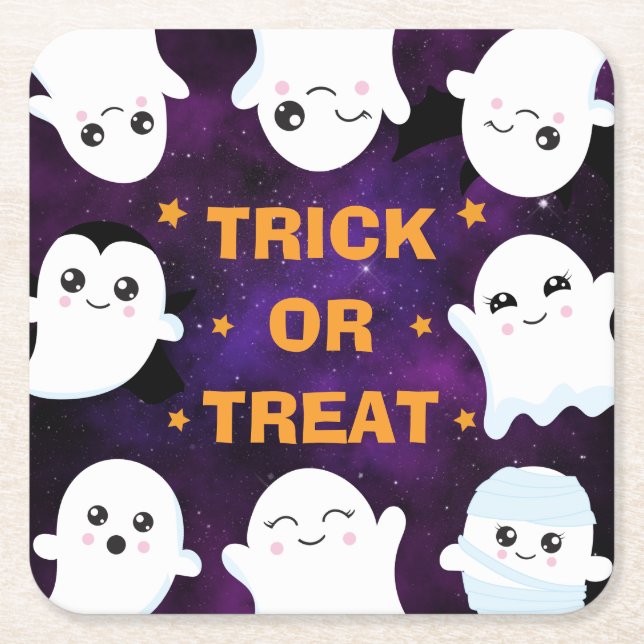 Niedlicher Halloween-Geistertrick oder -Treat Rechteckiger Pappuntersetzer (Vorderseite)