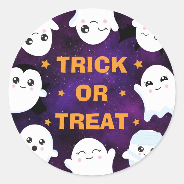 Niedlicher Halloween-Geistertrick oder -Treat Runder Aufkleber (Vorderseite)