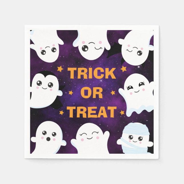 Niedlicher Halloween-Geistertrick oder -Treat Serviette (Vorderseite)