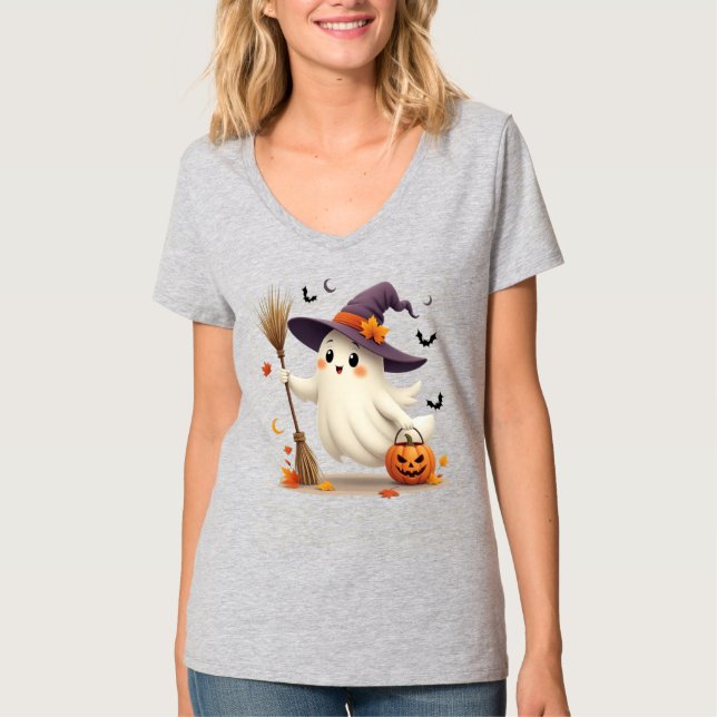 Niedlicher Halloween-Ghost-Hexe-T - Shirt (Vorderseite)