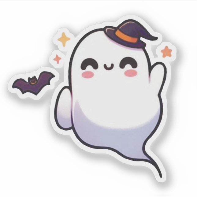 Niedlicher Halloween Ghost - Kawaii Spooky Aufkleber (Vorderseite)