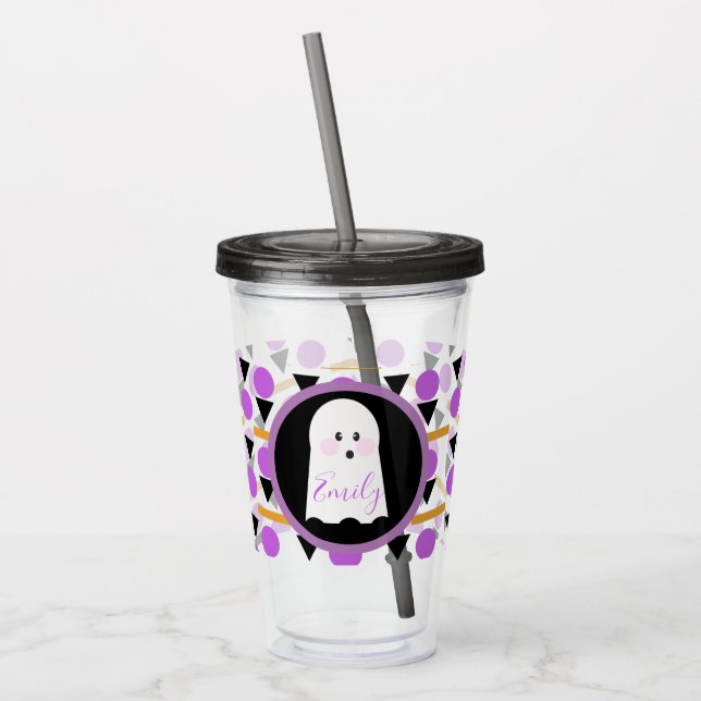 Niedlicher Halloween Ghost Mit Monogramm Name Acryltrinkbecher (Links)