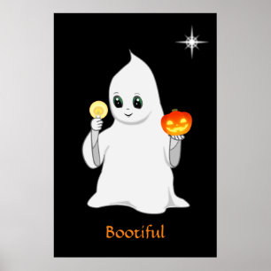 Niedlicher Halloween Ghost & Pumpkin auf Black Poster