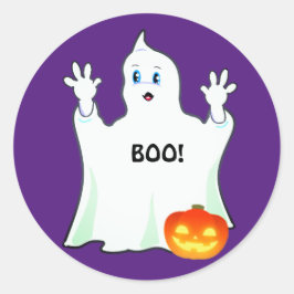 Niedlicher Halloween Ghost & Pumpkin auf Lila Runder Aufkleber