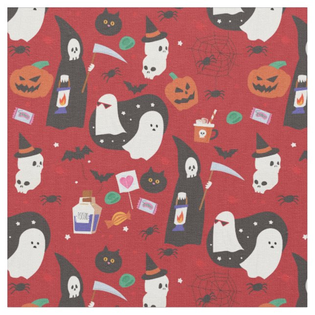 niedlicher Halloween-Giftgrill-Sensenmann Stoff (Nahaufnahme)