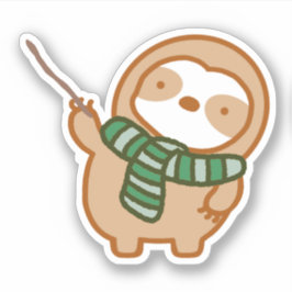 Niedlicher Halloween Green Scarf Wizard Sloth Aufkleber