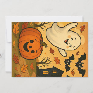 Niedlicher Halloween/Herbst-Geist-Kürbis-Cartoon Einladung