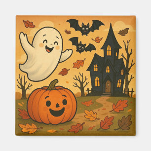 Niedlicher Halloween/Herbst-Geist-Kürbis-Cartoon Magnet