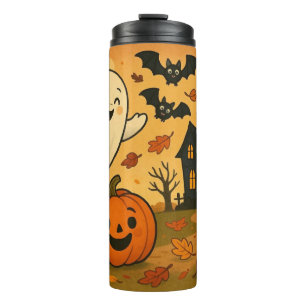 Niedlicher Halloween/Herbst-Geist-Kürbis-Cartoon Thermosbecher