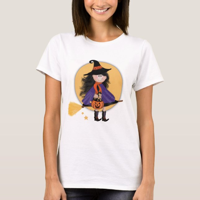 Niedlicher Halloween Hexenmond Pumpkin-Spaß T-Shirt (Vorderseite)