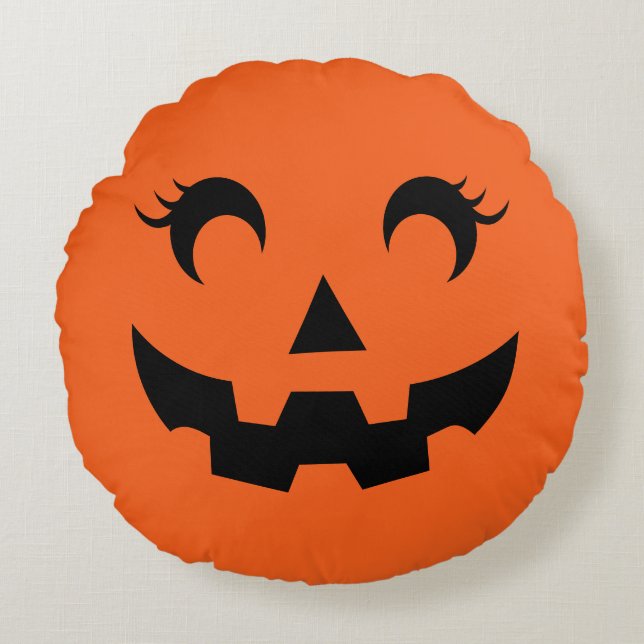 Niedlicher Halloween Jack O'Lantern Pumpkin-Face O Rundes Kissen (Vorderseite)