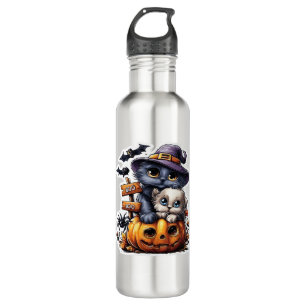 Niedlicher Halloween-Katzenaufkleber - Hexenhut, P Edelstahlflasche