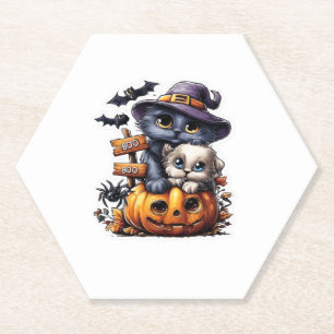 Niedlicher Halloween-Katzenaufkleber - Hexenhut, P Untersetzer