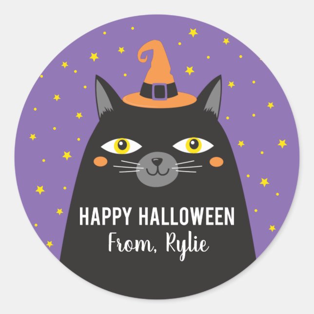 Niedlicher Halloween-Katzenaufkleber Runder Aufkleber (Vorderseite)