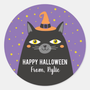 Niedlicher Halloween-Katzenaufkleber Runder Aufkleber
